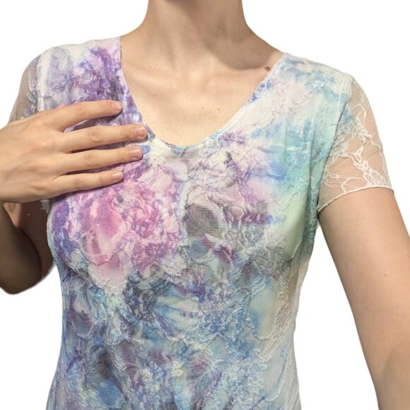 Brittany Black | NWOT Lace Overlay Abstract Floral Blouse Top | Size: M - Picture 7 of 14
